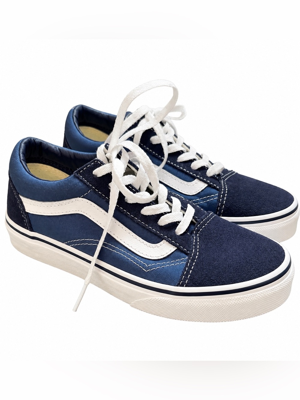 Vans Old Skool Kids Navy Blue White Suede Canvas Sneakers Size 2 US